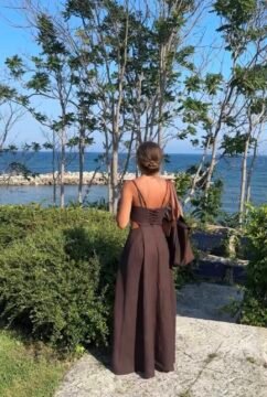 Linen lace-up detail maxi dress