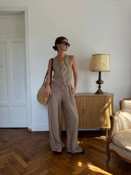Open back co-ord set sand