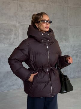 Cinched-waist puffer chocolate PRE-ORDER